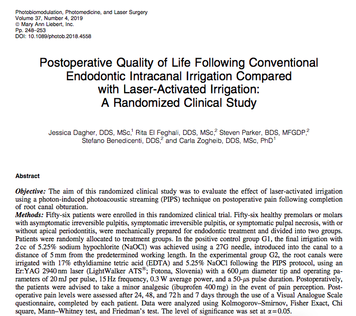Postoperative Quality of Life Following Conventional Endodontic Intracanal Irrigation Compared with Laser-Activated Irrigation: A Randomized Clinical Study